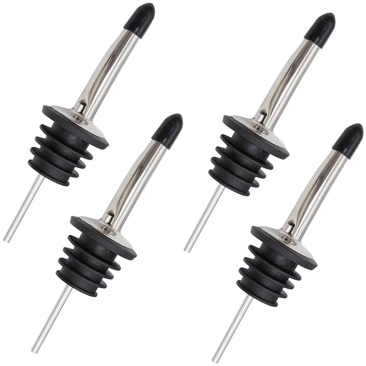 4 Pezzi Metal pour Barman,Beccuccio Bottiglie Cocktail,Versatori Cocktail,Versatori in Acciaio Inox,Beccuccio Conico Liquore Bottiglia,Metal pour Barman Professionali,con Cappucci di Gomma