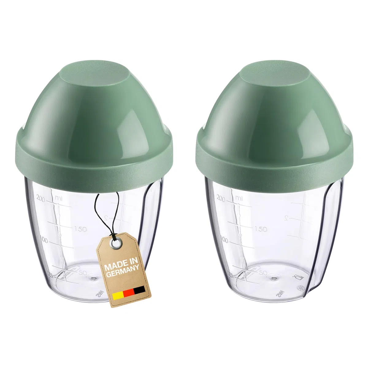 Westmark 2 Bicchieri/Shaker per mescolare e agitare con disco di miscelazione rimovibile, 0,25 l, 12,8 cm, Senza BPA – Uovo per mescolare, Trasparente/Verde menta, 308922EM