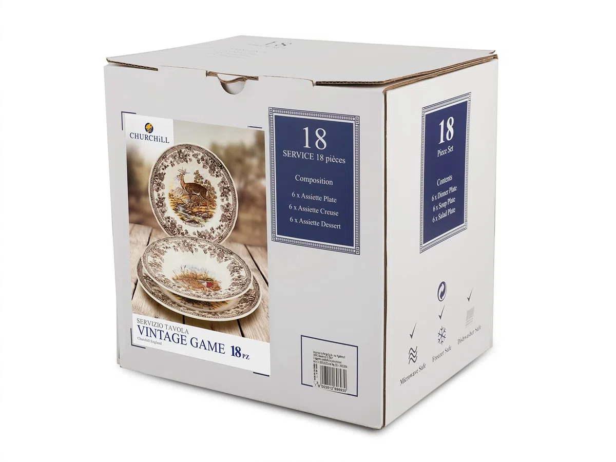 James Sadeler&Sons by Churchill, Servizio Tavola 18 pezzi Wild Life, Earthenware, Bianco Avorio/Marrone