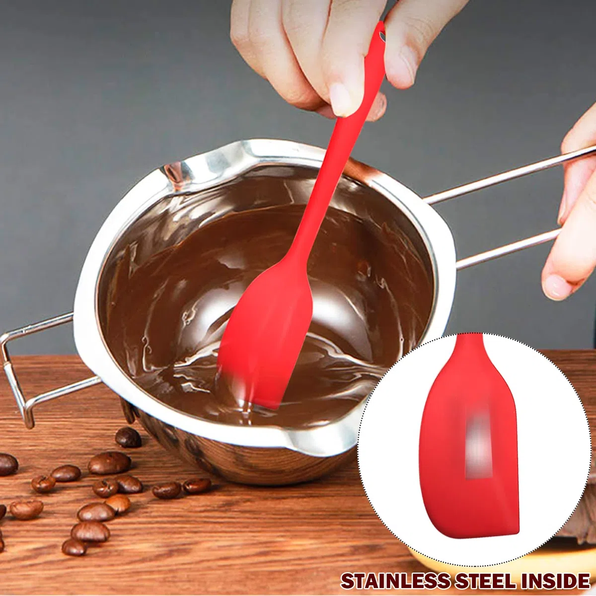 GMMG Pentolino per Cottura Bagnomaria 400 ml Acciaio Inox 304 Pentola per Bagnomaria con Spatole in Silicone per Sciogliere Cioccolato