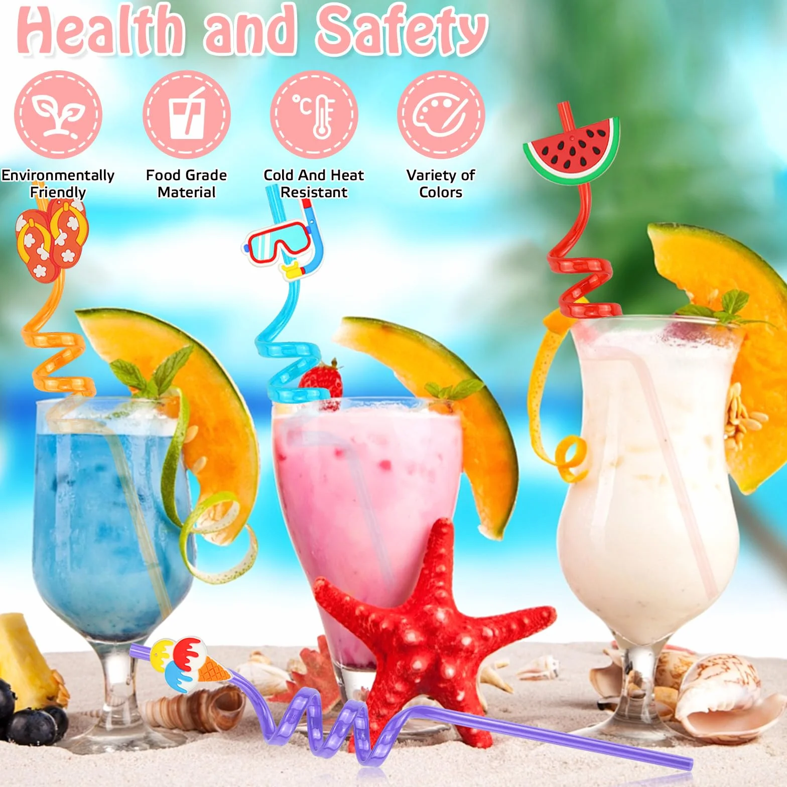 Cannucce Cocktail Plastica Riutilizzabili Cannuccia Riutilizzabile Bambini 16 Pezzi Reusable Straw Spesse Cannucce Carta Colorate Lunghe per Feste di Piscina Cannuccia Plastica (Estate)