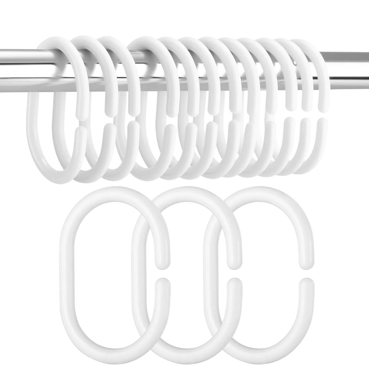 LIHAO 24 Pezzi Ganci per Tende, Anelli da Doccia in Plastica, Ganci Singoli Bianchi, 46 x 29 mm,Bianco