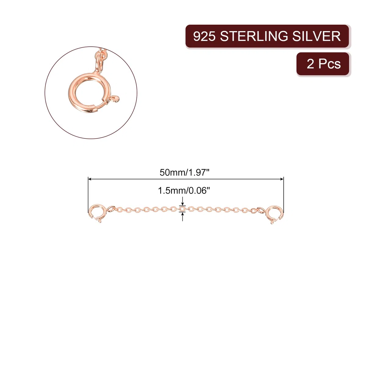 QUARKZMAN 2pz Catene Estensioni Argento Sterling 925 50mm Estensione Catene con Chiusure per Realizzare Fai da Te Artigianale Oro Rosa