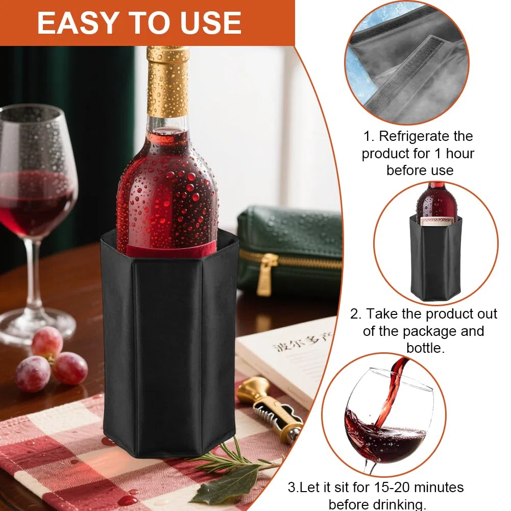 2 manicotti refrigeranti per vino, in nylon, a lunga durata, impermeabili, per vino, spumante, champagne e bevande, colore nero
