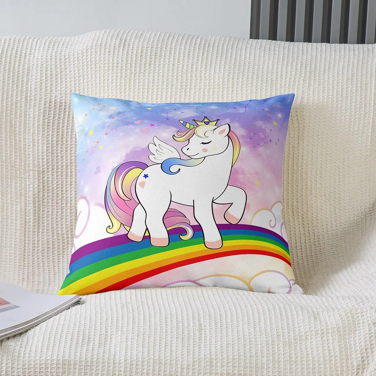 Homemissing Federa per cuscino con unicorno, 40,6 x 40,6 cm, 1 pezzo federa per cuscino decorativo per bambini con galassia arcobaleno, federa decorativa per divano a tema unicorno fantasia