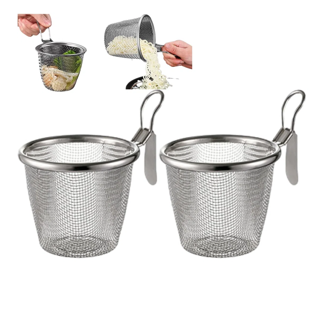 Cestello per la pasta in acciaio inox, scolapasta in acciaio inox con manico, cestello per la pasta in rete con manico sospeso, per scolare pasta e verdure