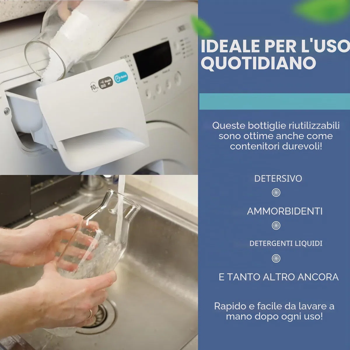 HEFTMAN Caraffa Bottiglia di Vetro - Bottiglia di Vetro da 1 Litro con Coperchio in Sughero, Caraffa d'Acqua Trasparente per Bevande Calde e Fredde, Vasetti Riutilizzabili per Ammorbidente per Tessuti