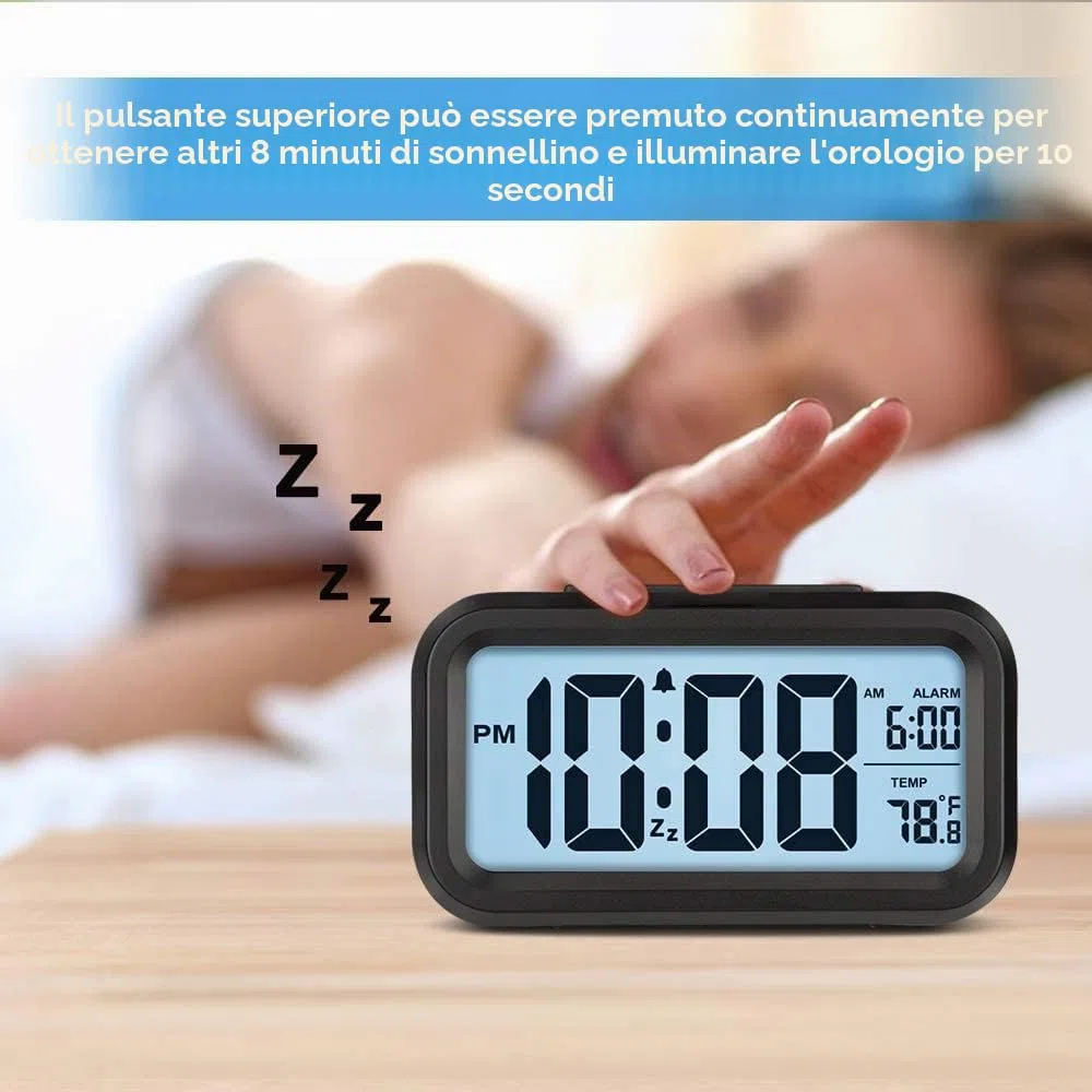 Lesipee - Sveglia Digitale, Orologio per Camera da Letto, Orologio da Scrivania a Batteria, Orologio Digitale con Luce Notturna Intelligente, Display 12/24H, Funzione Snooze per Chi Dorme Molto, per