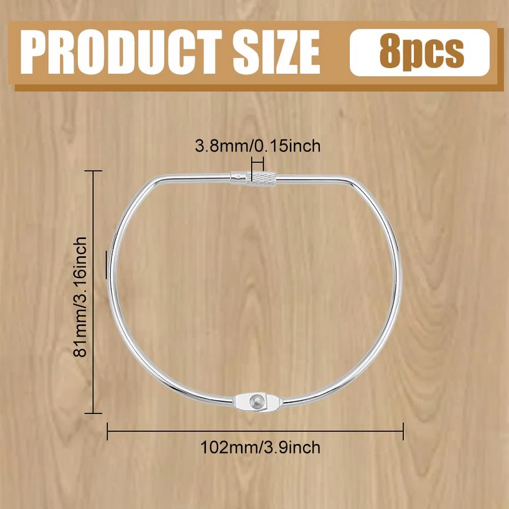 WEBEEDY 8 pezzi anelli per rilegatura a forma di D, 10,3 cm, grandi anelli a forma di D, in argento, organizer per riporre le chiavi