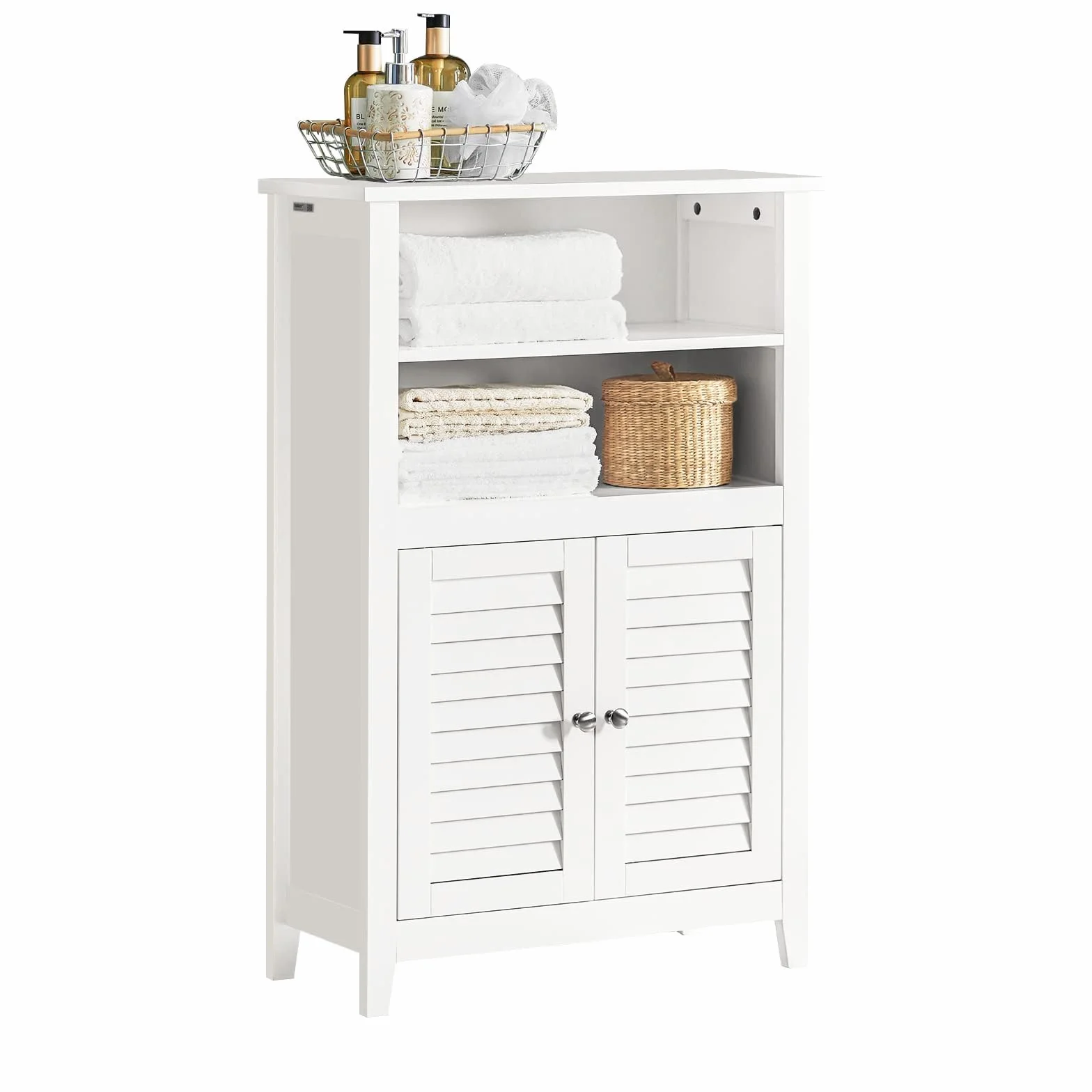 SoBuy Armadio da Bagno – Mobile da Bagno Salvaspazio con Ripiani e Porte, Credenza in Legno Stretto per Corridoio e Soggiorno, Bianco, 60 x 90 x 26 cm, BZR13-W