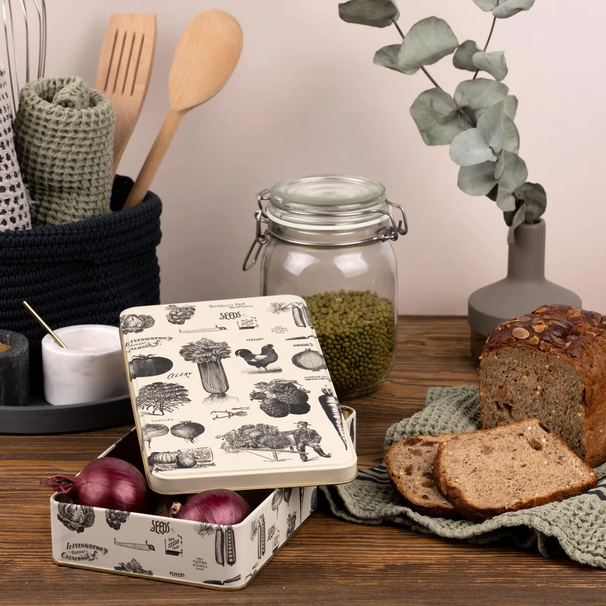 NOTIQUE Scatola di latta in metallo con coperchio, stile nostalgico, scatola per biscotti, contenitore per piccoli oggetti, collezione Herbarium (Retro)