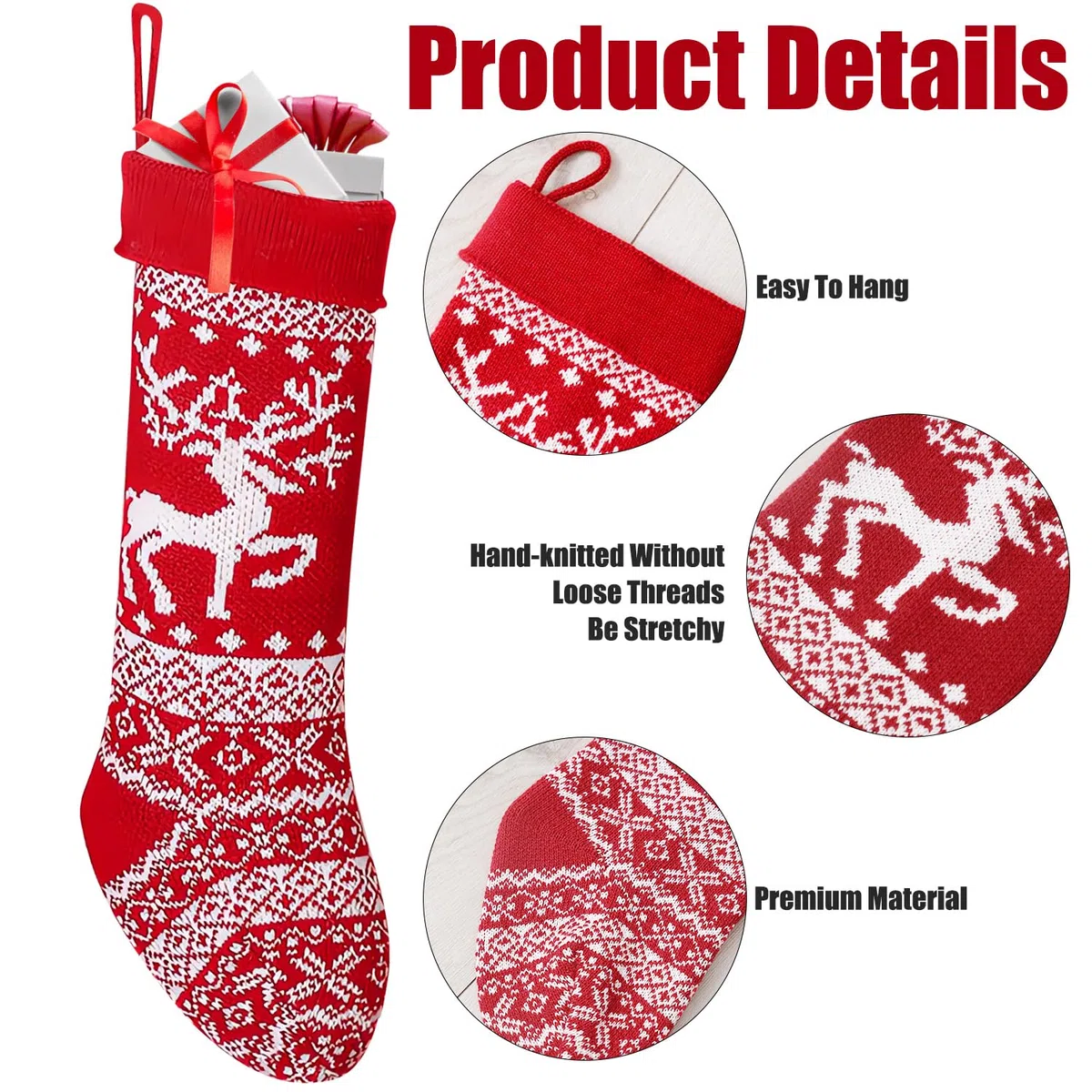 2 Calze Befana, Calza Natalizia Personalizzata Grande, Calze di Babbo Natale, Sacchetto Regalo da Riempire da Appendere, Calze di Natale a Maglia, Decorazione per Albero di Natale e per Camino