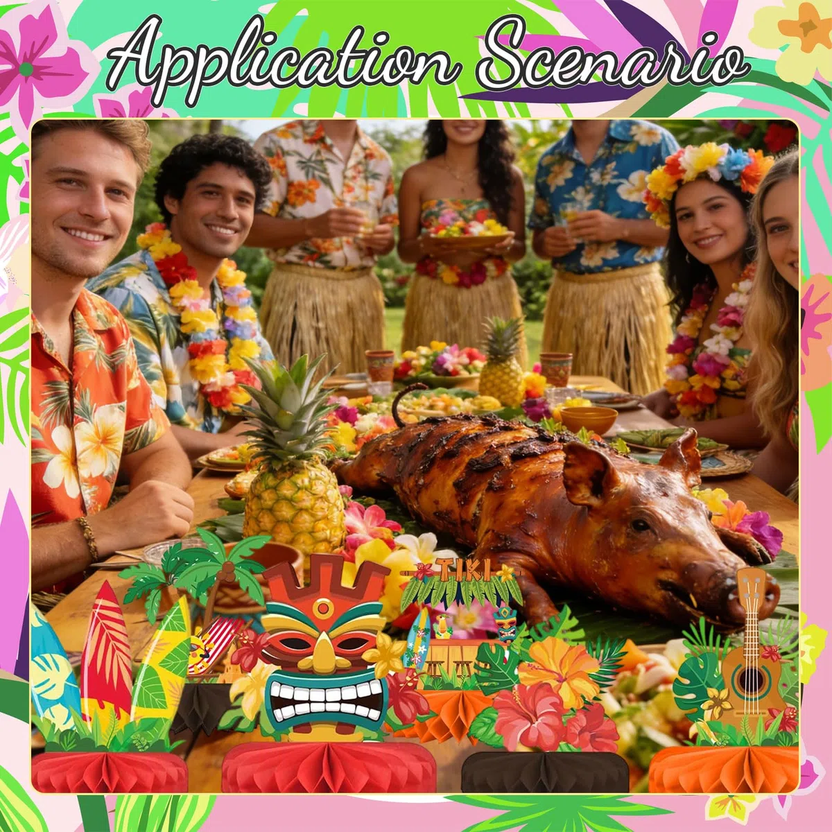 Set Decorativo per Festa Luau Hawaiana: Tema Aloha con Centrotavola A Nido D’Ape A Luau, Perfetto per Tiki E Celebrazioni Hawaii
