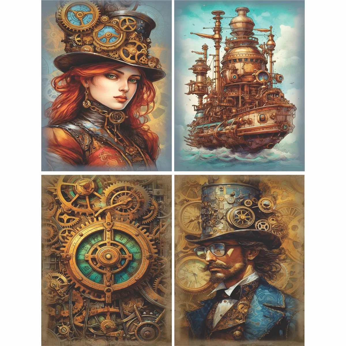 Carta di riso bianca Steampunk, 20 x 26,6cm (6 pezzi) - 6 disegni per scrapbooking, cartoline, artigianato, decoupage da CRAFT KREATIVELY