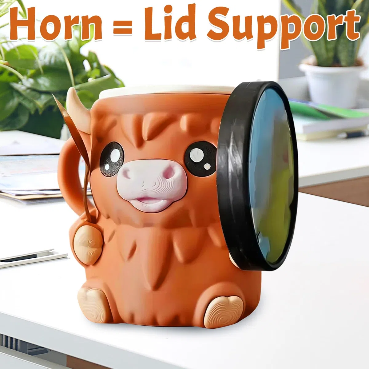 Highland Cow - Porta gelato con stampa 3D, con cassetto e 2 cucchiai, motivo: mucca delle Highland, regalo per gli amanti, 473 ml