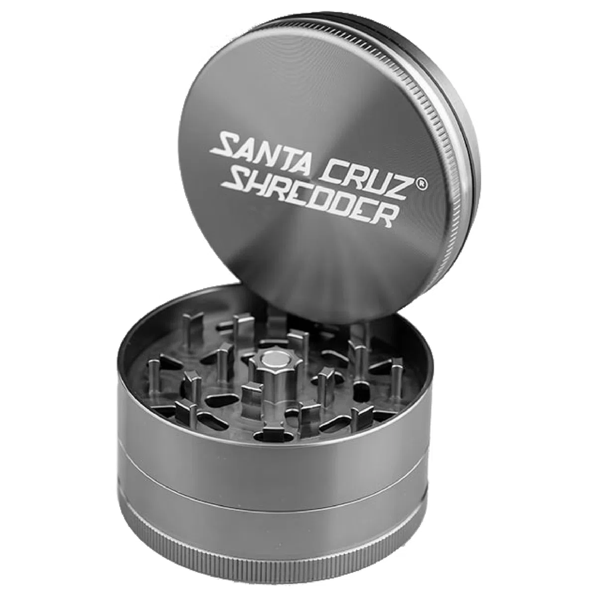 Santa Cruz Shredder Macinino in metallo per erbe aromatiche con parte superiore zigrinata per una presa più forte, 3 pezzi, grande, 6,9 cm, grigio