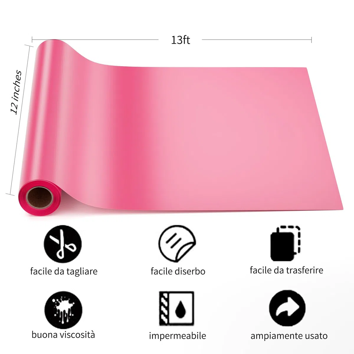 HKC Rotolo di Vinile Adesivo Rosa Opaco, 30cm x 400cm, per Cricut e Silhouette Cameo, Adesivo Permanente per Tazza Fai da Te, Finestra, Ceramica, Plastica