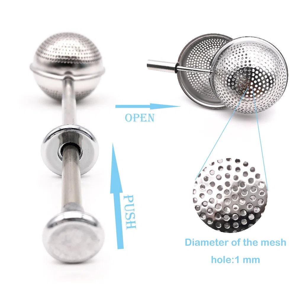 Infusore per Tè a Sfera,Forma Di Palla Spinta Stile Colino per tè Acciaio Inossidabil Filtro de Tè,con Manico Lungo(Set di 2)