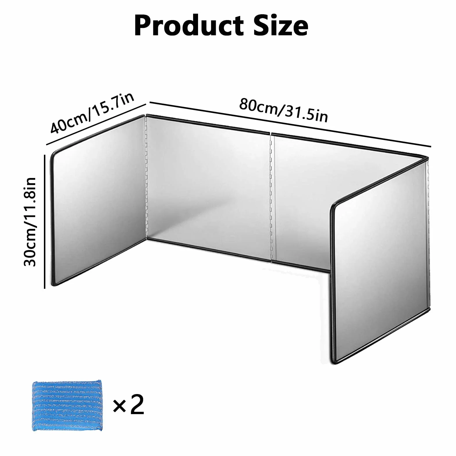 Aisny Piastra Antispruzzi da Cucina, Schermo Antispruzzi da Cucina in Acciaio Inox, 80x40x30cm Piastra Antispruzzi da Cucina Pieghevole Deflettore per Fumo D'Olio, Protezione Antispruzzi per Fornello