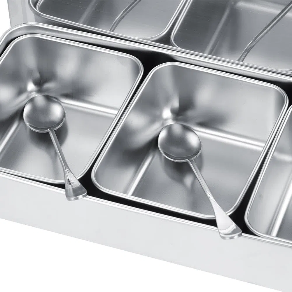 Scatola per Condimenti, Portacondimenti Set di 3 Condimento Box Spezia Jar, Sei Scatola di Condimento in Acciaio Inox Estraibili con Coperchio e 3 cucchiai per spezie, condimenti