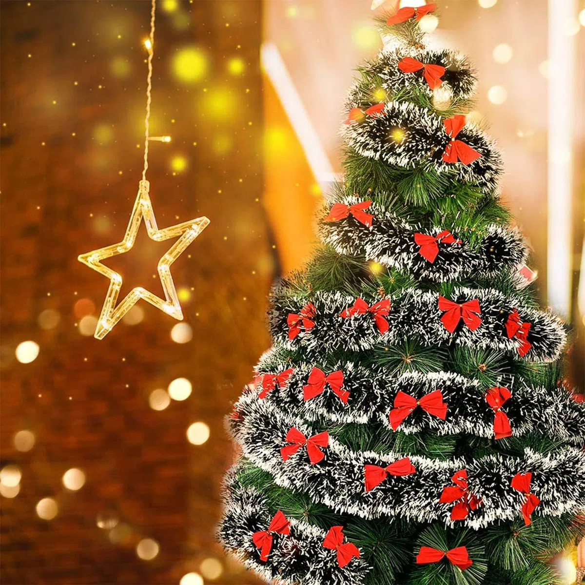 SULOLI Ghirlanda Natalizia,10 Metri Ghirlanda Artificiale,Ghirlande di Orpelli per Porta,Decorazioni Albero di Natale (Verde Scuro Con Bianco)