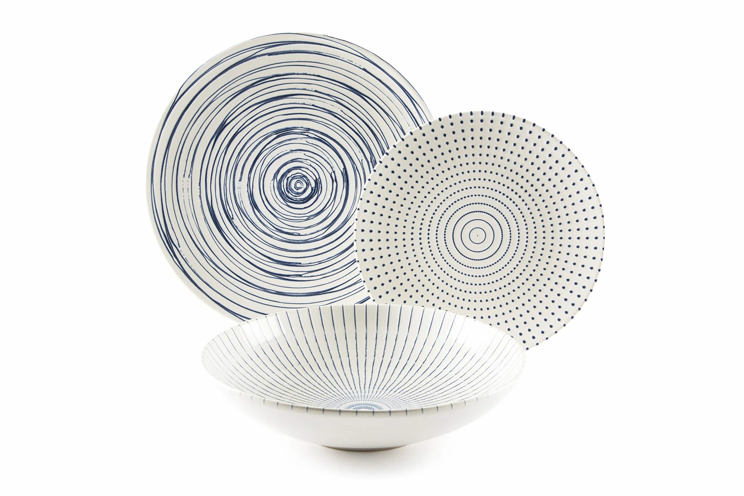 Excelsa Hanami Servizio Piatti 18 Pezzi, Ceramica, Bianco e Blu