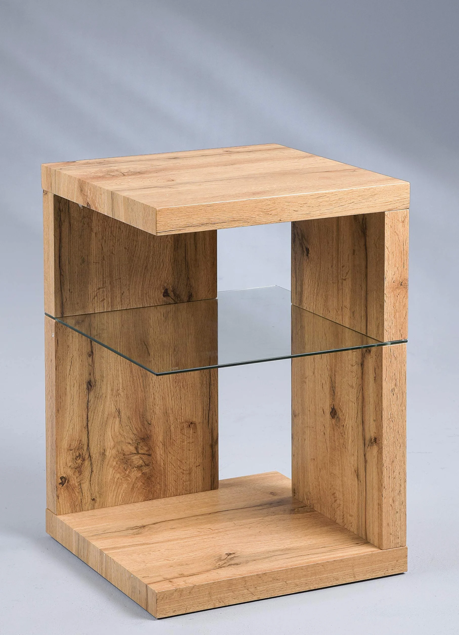 M2 Kollektion Domingo - Tavolino/comodino, in MDF, vetro di sicurezza, in rovere selvatico, 40 x 40 x 60 cm