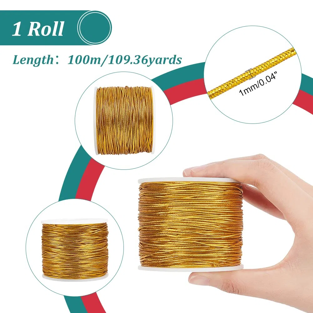PH PandaHall 100m Cordino Elastico Oro 1mm Filo per Braccialetti, Cordoncini Elastici Metallici per Bracciali Scintillante Confezioni Regalo Natale Gioielli Artigianato Fai Da Te