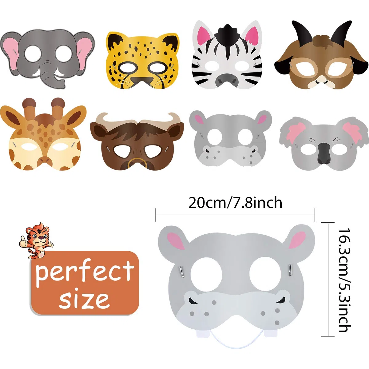 Blulu 16 Pezzi Maschere di Animali Bomboniere per Animali in Costume con 16 Diversi Volti di Animali per Fattoria Didattica dello Zoo Tema Jungle Safari Maschere di Halloween per Feste di Compleanno