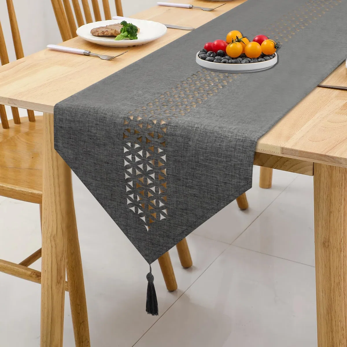 Runner da Tavolo 40 x 160 cm Grigio Lino, Runner Tavola Moderno Design Cavo, Semplice, Elegante e di Facile Manutenzione per Tavolo da Pranzo, Tavolino da caffè, Ristorante, Decorazione