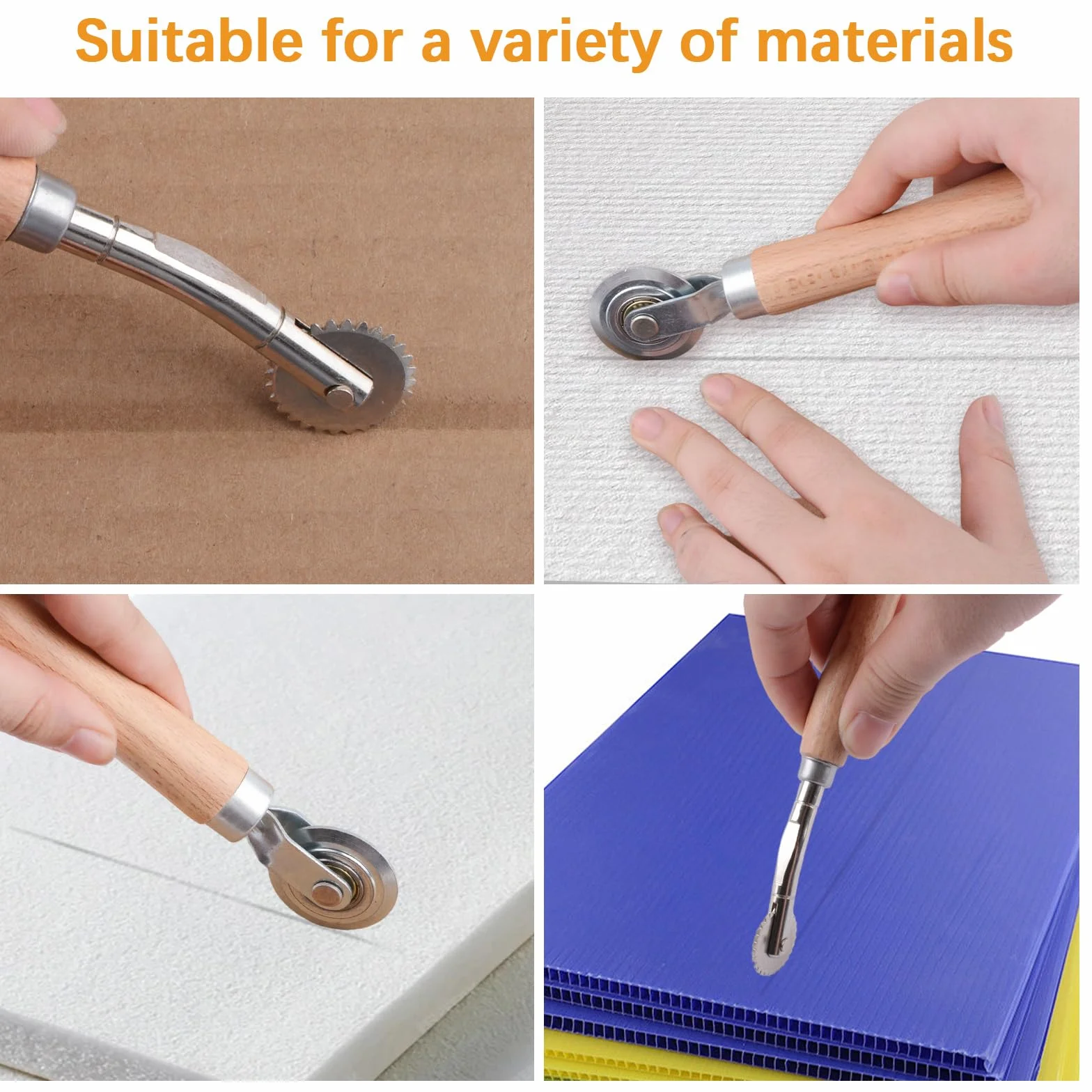Kit di 2 strumenti per ridimensionare scatole, in cartone solido e tratteggiato, con manico in legno, per realizzare biglietti, carta, metallo, fogli e artigianato in pelle