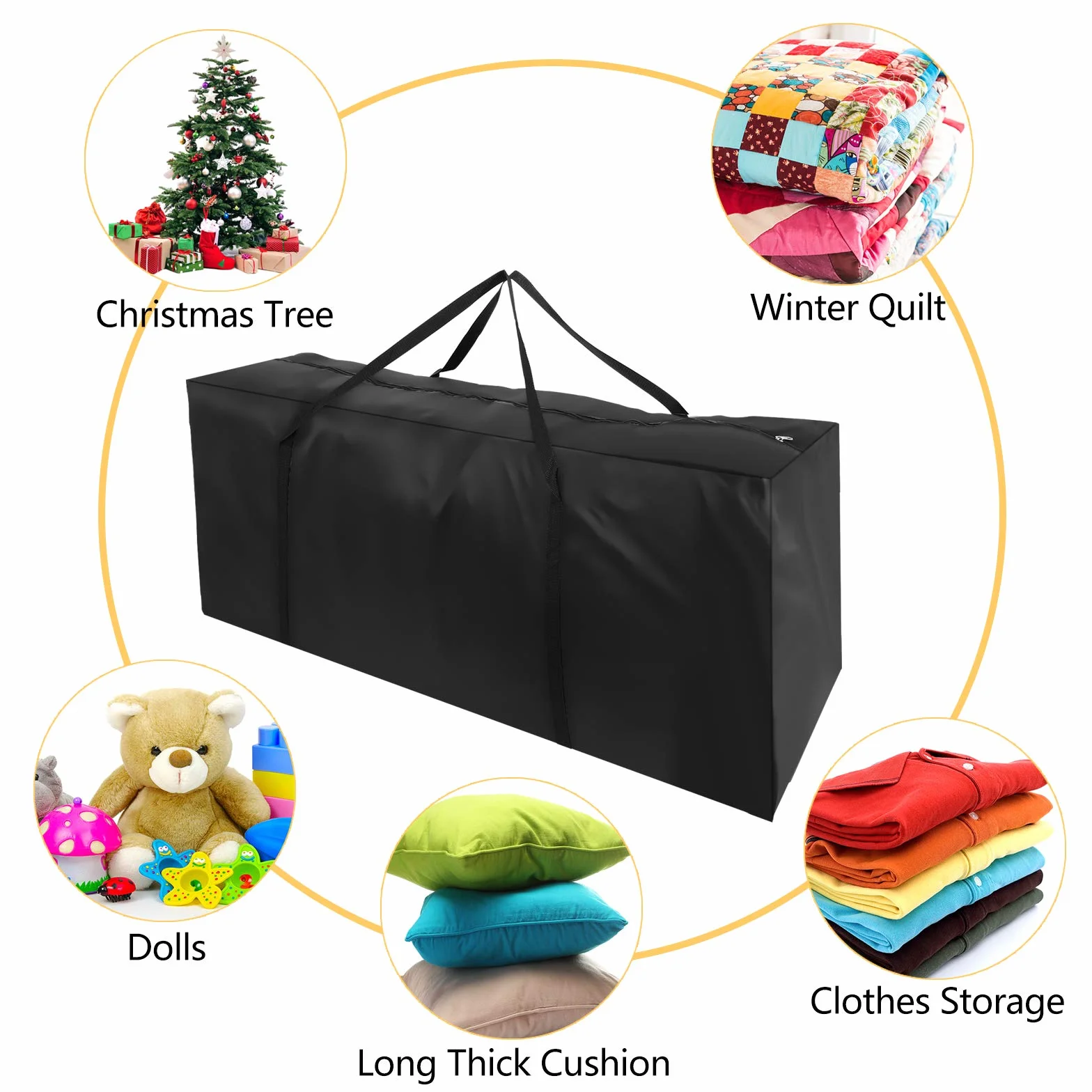 Herefun Borsa di Stoccaggio Tessuto Oxford 210D Impermeabile, Borsa per Cuscini da Giardino 122 x 39 x 55 cm, Nero con Zipper, Portatile e Durabile