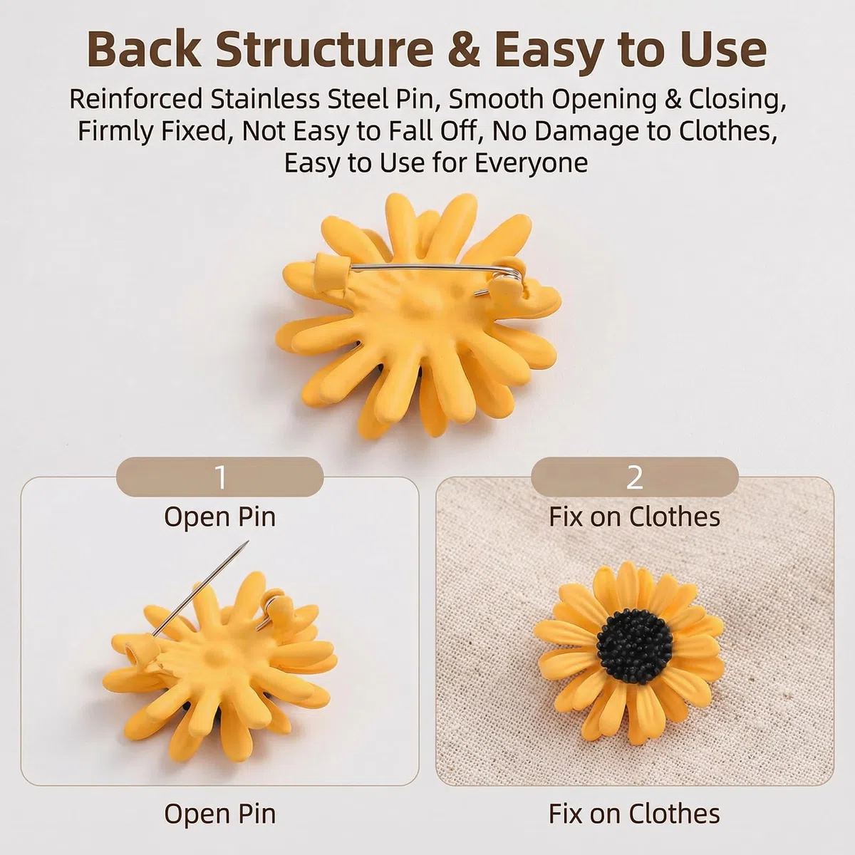 Giallo Lega Girasole Spilla Fiore Margherita Spille Pin Scollatura Collare Risvolto Gioielli Floreali Vestiti Collocazione Cappotto Cappello Maglione Accessori, 1.3x1.3inch