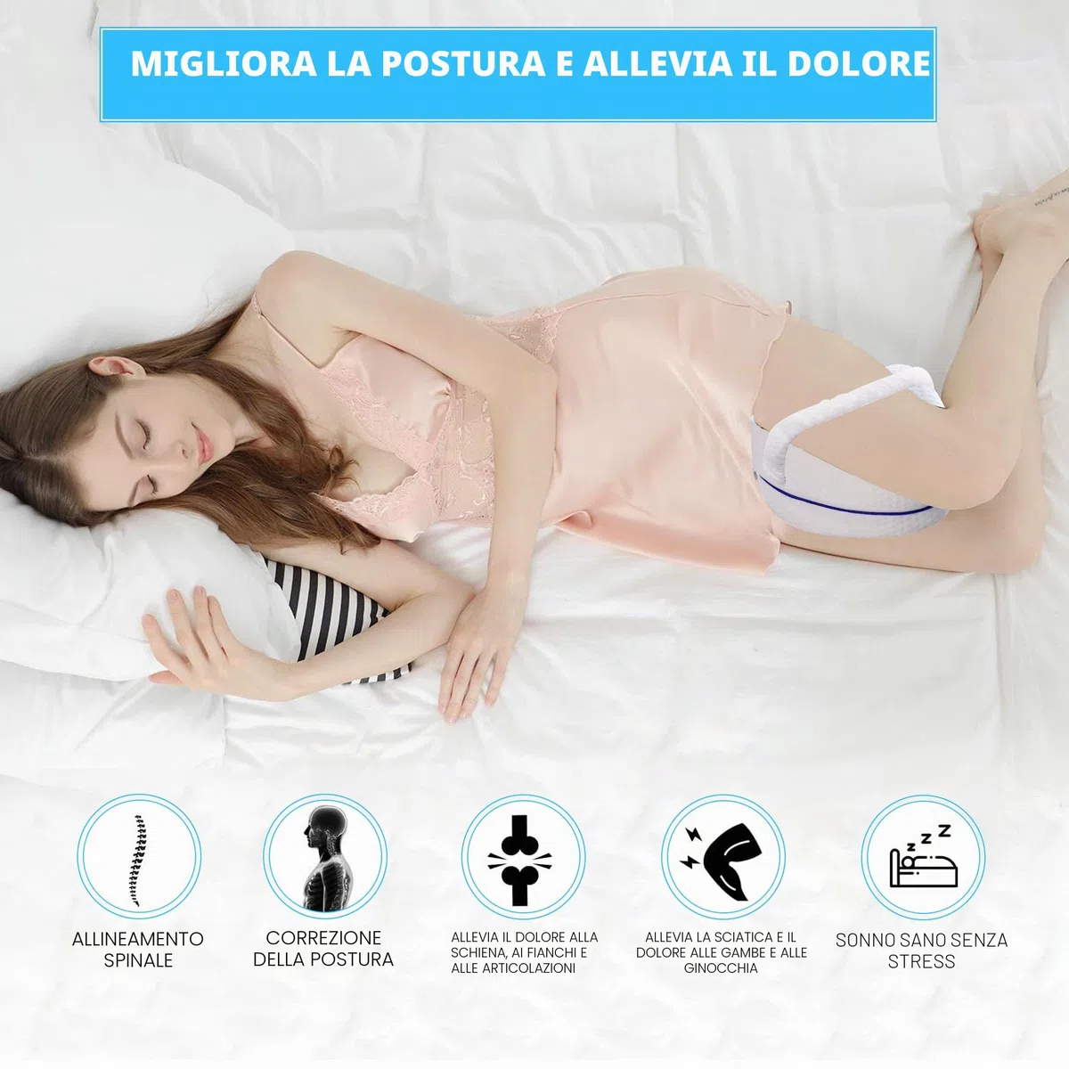 JAADU Cuscino Ortopedico Gambe, Cuscino per Ginocchia con Schiuma Memory Foam, Design a Cuore Doppia Faccia, per Dormire sul Fianco, Allevia Sciatica e Dolori alle Gambe