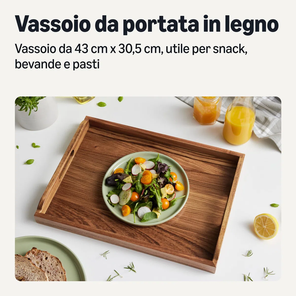 Amazon Basics Vassoio da Portata, in Legno di Acacia, 43cm x 30,5cm