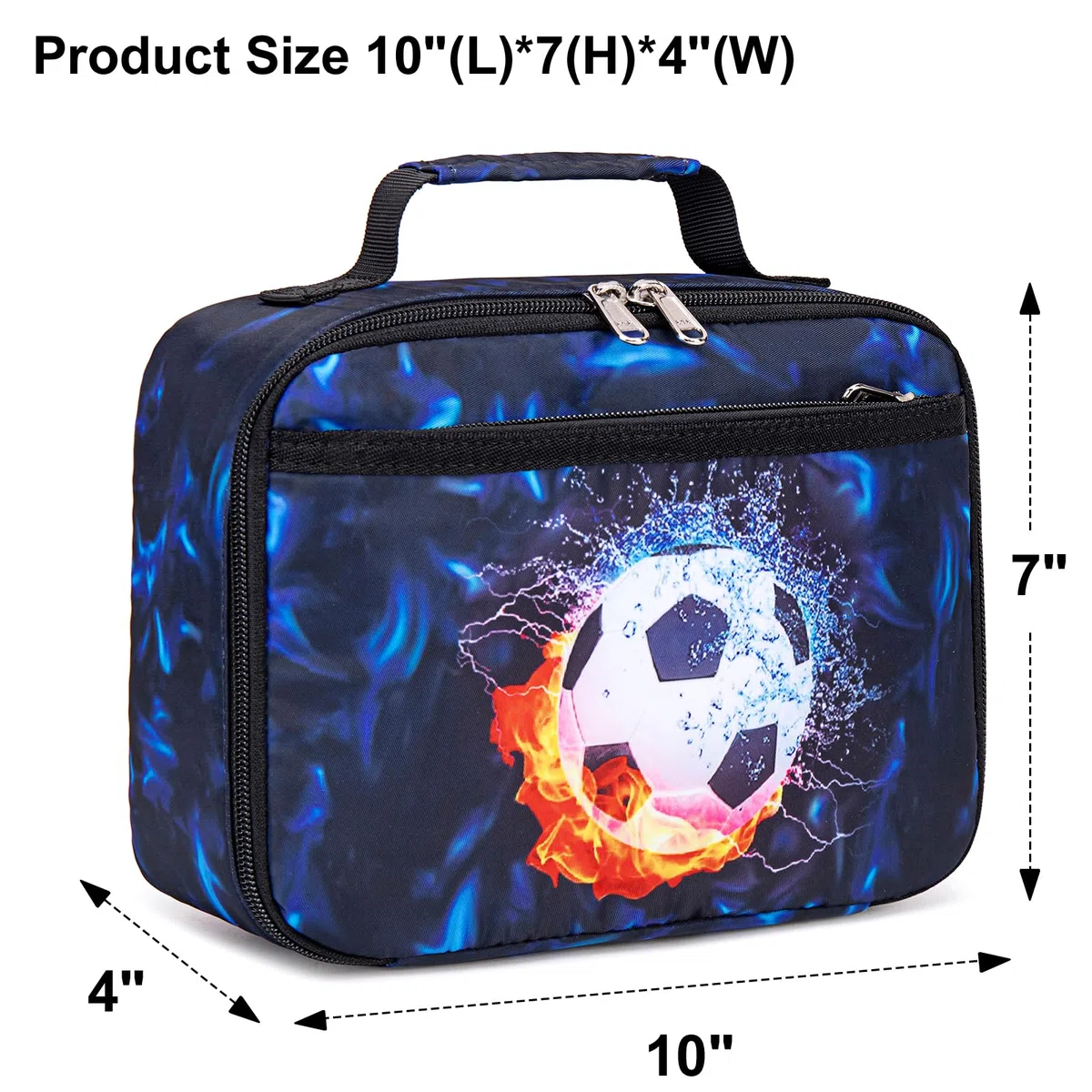 LEDAOU Borsa termica per bambini, 5 l, con chiusura lampo, borsa termica per il pranzo, per scuola, escursionismo, lavoro, Calcio Nero Blu, Casual