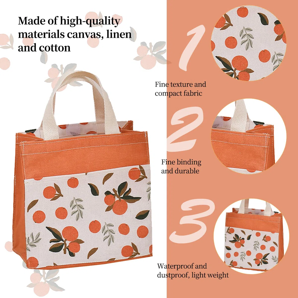 Mini Borsa Tote Tela, 2pz Borsa di Tela Donna Borsa Shopper Cotone, per Uscire Shopping(Verde + Arancio, 22 * 22 cm)