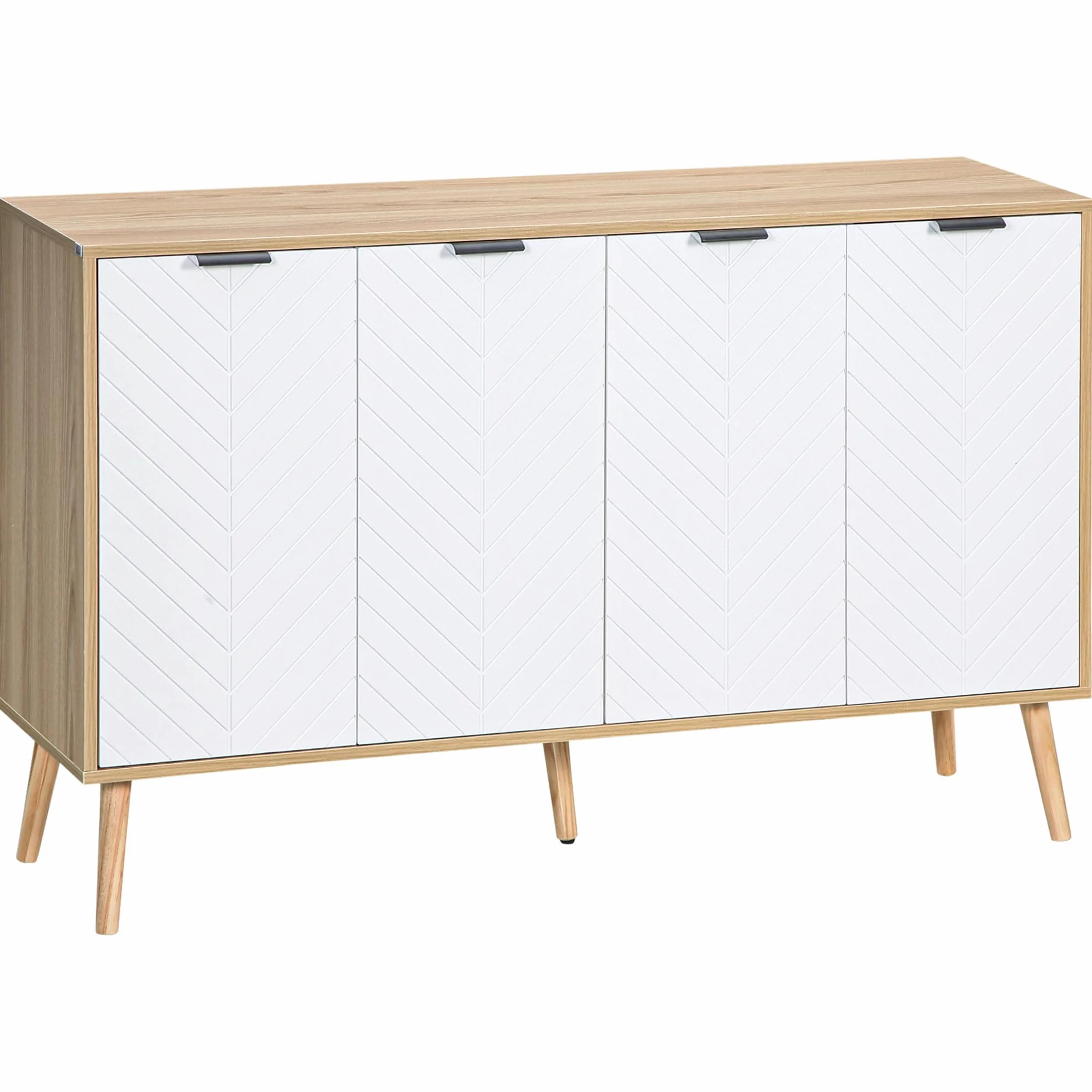 HOMCOM Credenza Cucina, Mobile Cucina con Ripiani Regolabili e Gambe in Legno di Pino, Credenza Buffet Moderno per Soggiorno, Salotto, Sala da Pranzo, 120x35x77.4cm, Naturale e Bianco
