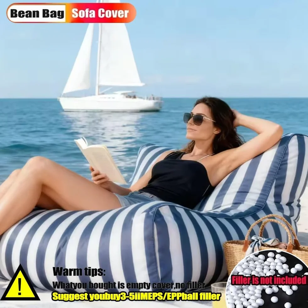 SXBCyan Copertura per Pouf Galleggiante (senza imbottitura) poltrona a sacco da piscina per adulti, in tessuto Oxford a righe, per sedia a sdraio da spiaggia e giardino(Black-stripe)