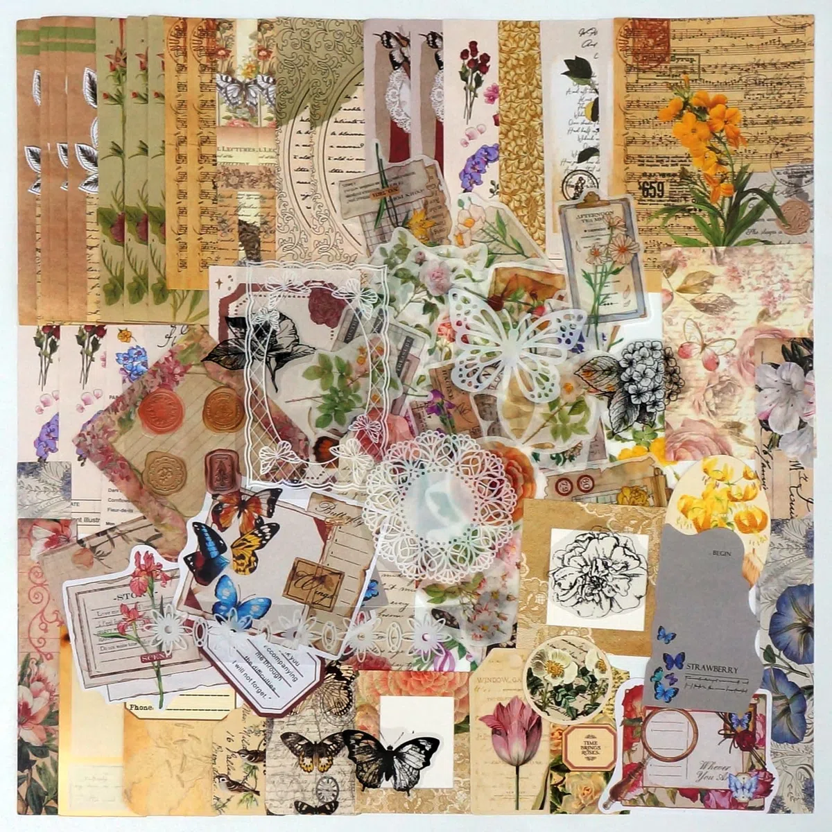 Teniinet 260 Pezzi Kit per Scrapbooking Vintage Estetico, Kit per Diario Estetico, Grande Collezione per Diari Proiettili Spazzatura, Collage di Arti e Mestieri, Adulti Effimeri, Principianti(Fiori)