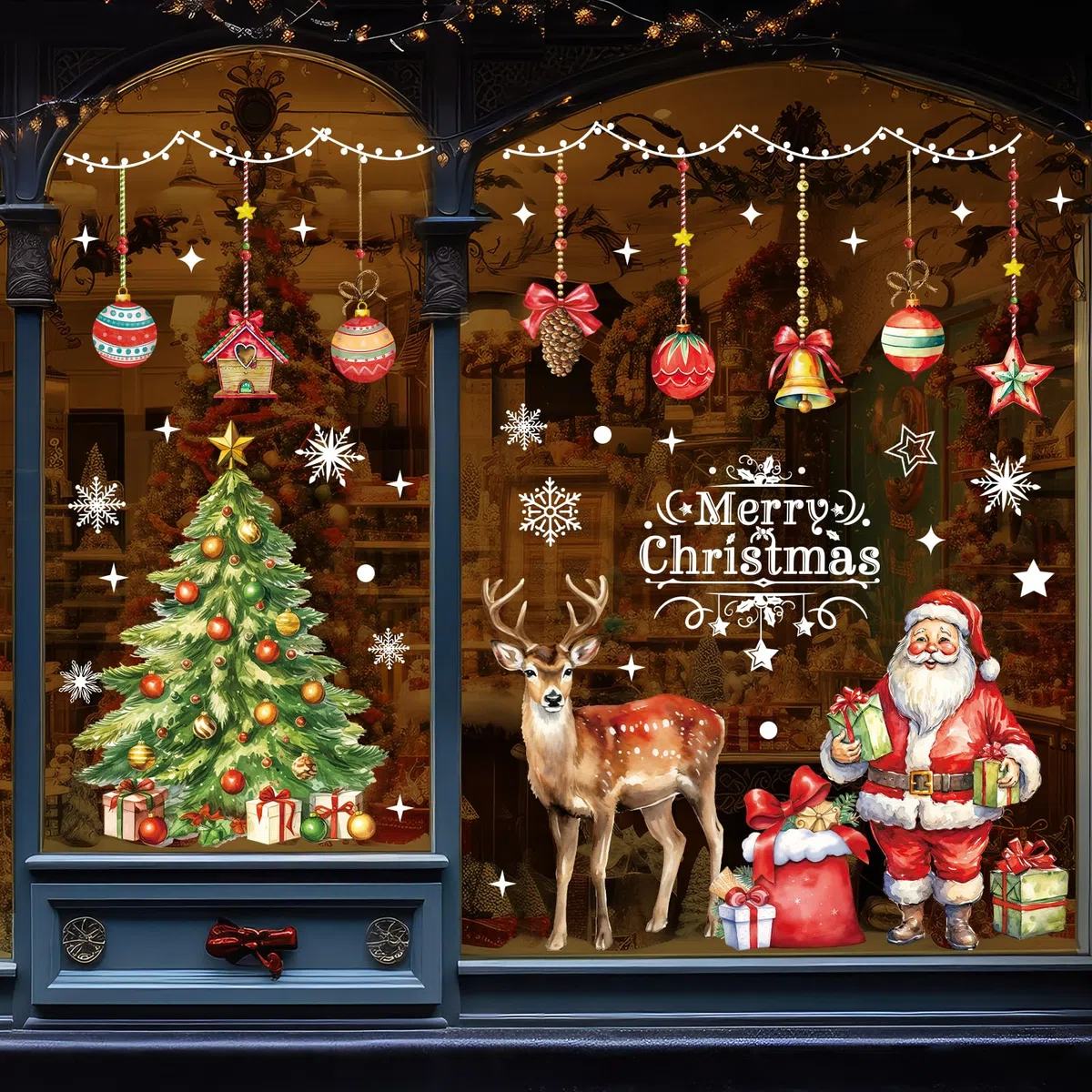 Edonkvi Adesivi Natalizi per Finestre 86 Pezzi, Vetrofanie Natalizie Grandi Decorazioni Natale Casa, Riutilizzabili Fiocchi di Neve Stickers Decalcomanie per Addobbi Vetrine Negozio Ufficio Porte
