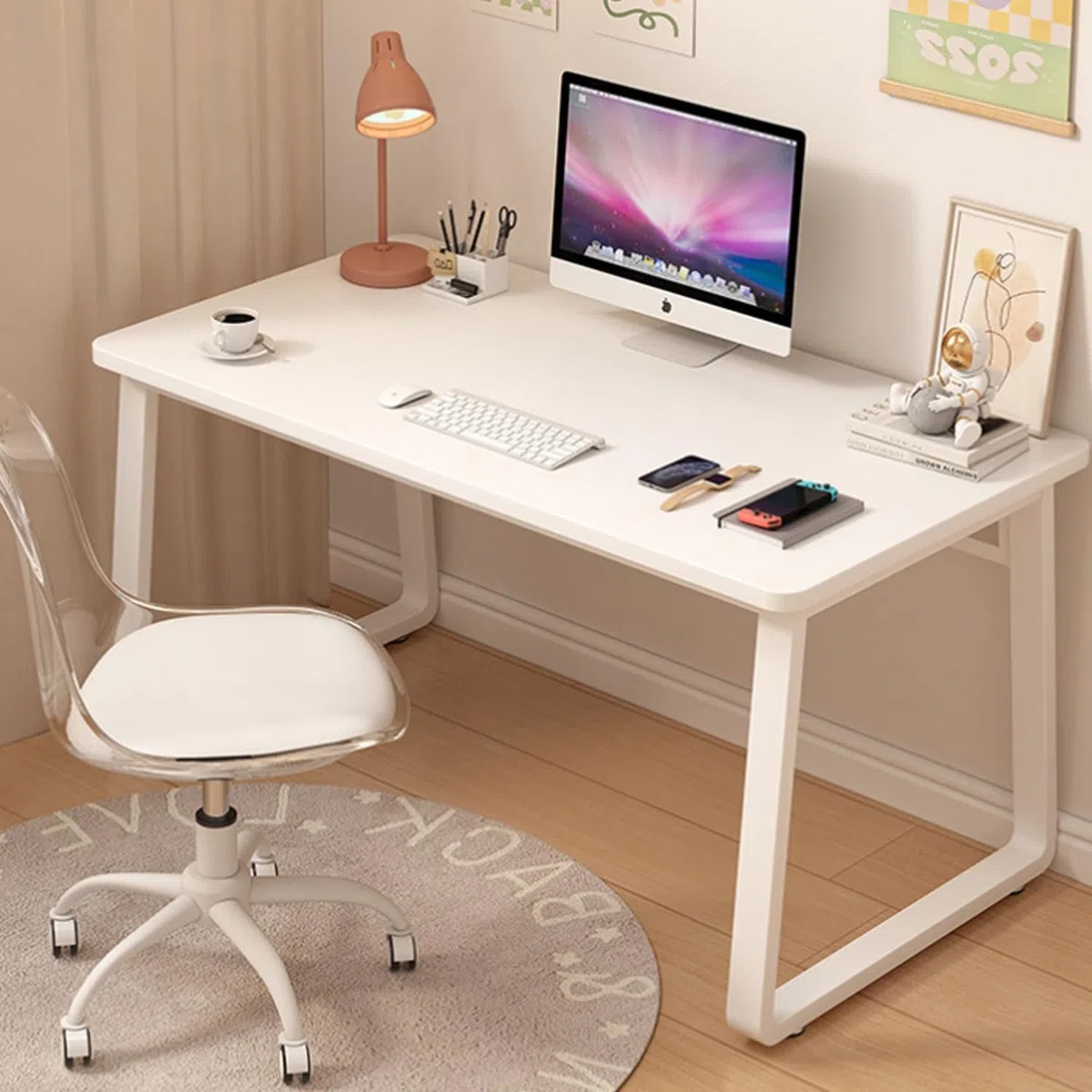 Scrivania Moderna per Computer Stile Semplice, Tavolo da Studio, Scrivania, Tavolo PC per Ufficio Casa, Camera da Letto (Bianco, 120x60cm)