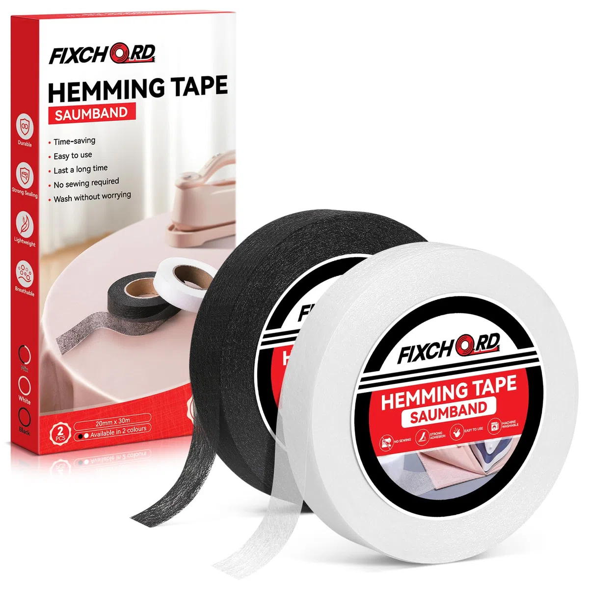 Nastro Termoadesivo per Orlo, 2 Pezzi Nastro Wonder Web per Orli, Nastro Termoadesivo, Nastro per Tessuti Fusibili Extra Forte per Tessuti, Tende, Pantaloni e Vestiti, Bianco e Nero, 30M*20MM