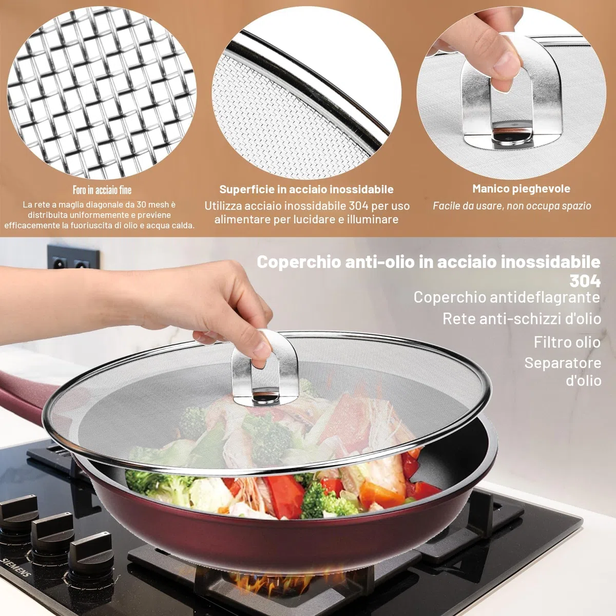 3 Pezzi Paraschizzi Padella Paraspruzzi Cucina in Acciaio Inox Antischizzo Cucina per Molte Padelle 33cm 29 cm 25cm