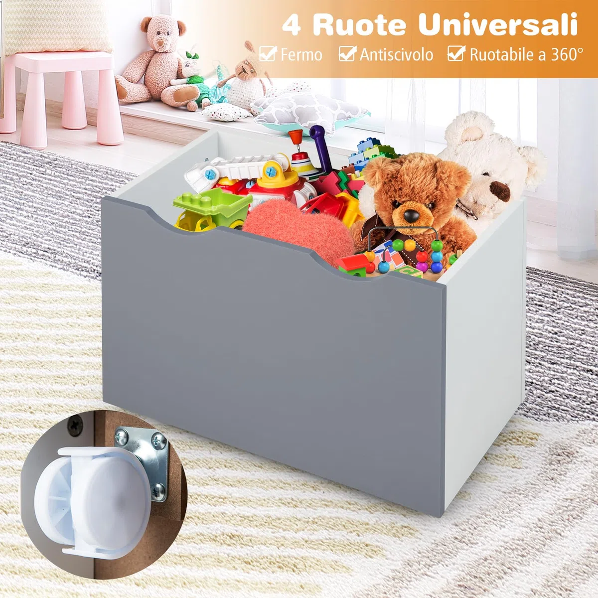 COSTWAY Libreria Montessoriana per Bambini, Scaffale per Libri a 3 Livelli con Cassetto Inferiore e 4 Ruote, per Cameretta, Stanza dei Giochi e Asilo, 50 x 28 x 70 cm, Grigio e Bianco