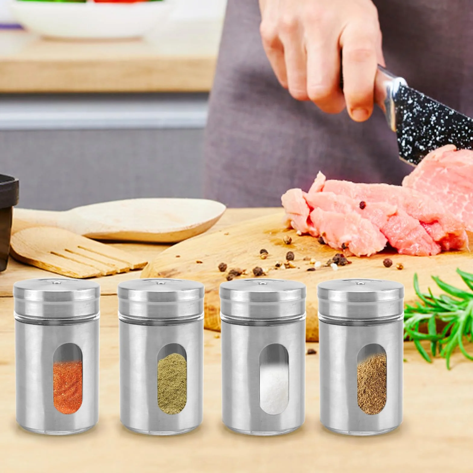 6 Barattoli per Spezie Con Inserto per Spargimento, Portaspezie in Acciaio Inox, Mini Spargitore, Contenitore e Organizzatore per Spezie