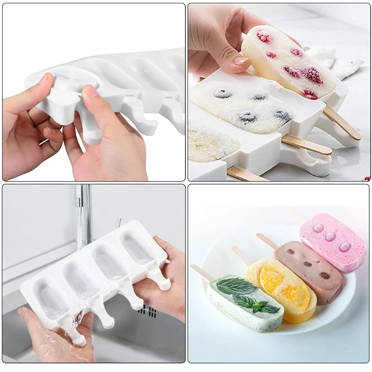 2Pcs Stampo in Silicone per Gelato,stampi per gelato con coperchio,4 Cavità Ghiaccioli Gelato Stampo Senza BPA, Stampi Gelato Stecco al Cioccolato congelato Fai da Te per Bambini Adulti