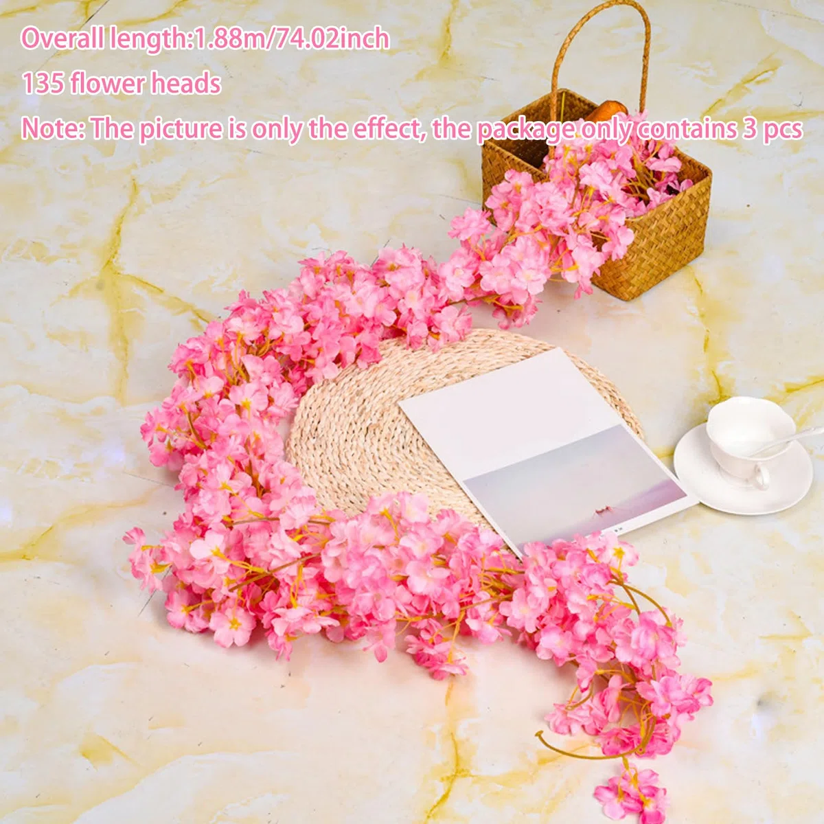 3 Pezzi Ghirlanda Fiori di Ciliegio Artificiali 180cm – Fiori Rosa Scuro Realistici per Decorazioni Matrimonio, Festa, Giardino, Balcone, Casa, Camera – Vite Finta Sakura per Interni ed Esterni
