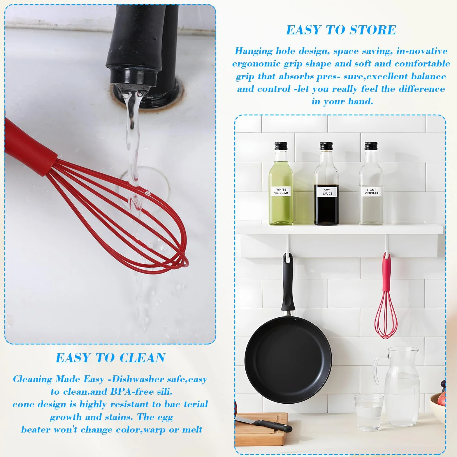 4 fruste in silicone, 17 cm, antiaderenti, per cucinare, fruste in silicone per cucinare, padelle antiaderenti, cottura, miscelazione, 4 colori