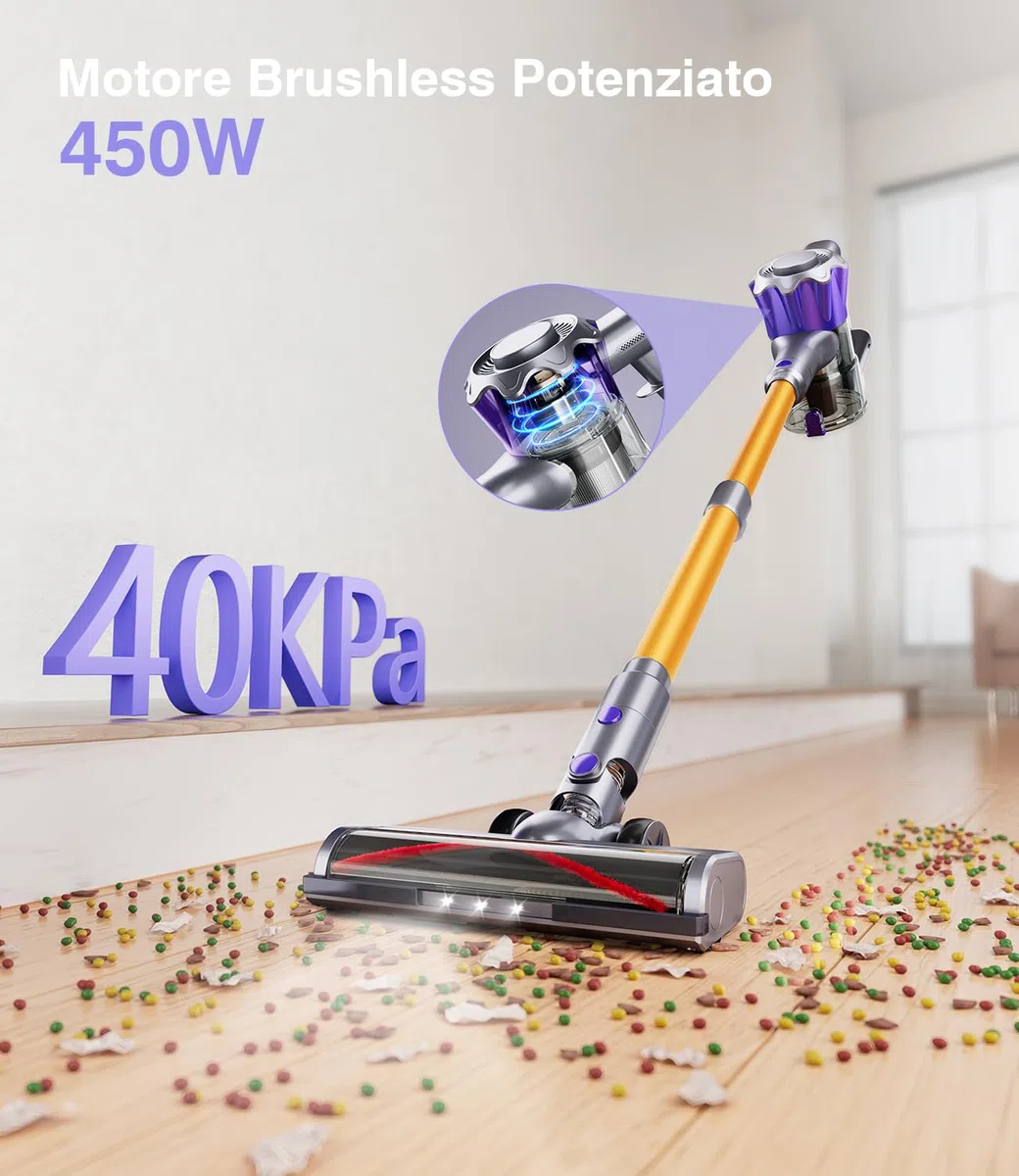 Aspirapolvere Senza Fili 40Kpa&450W, 50Mins Scopa Elettrica Senza Aspirapolvere Senza Fili Potente (viola dorato)